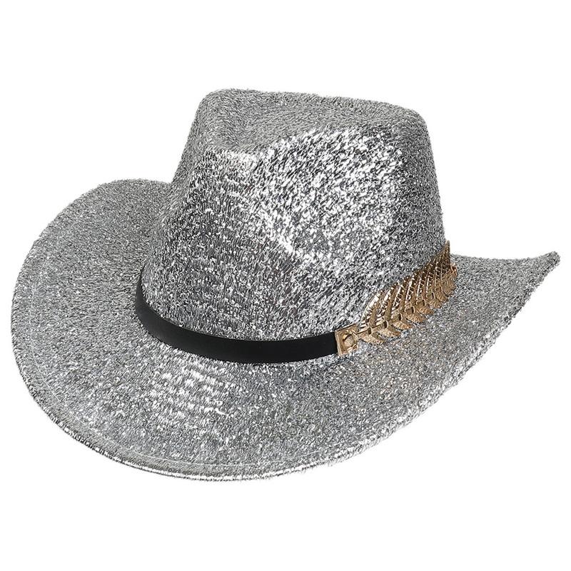 Glitzerndes Cowboyhut Unisex Westernstil Breiter Rand Fedora Hut für Party Festival Cosplay