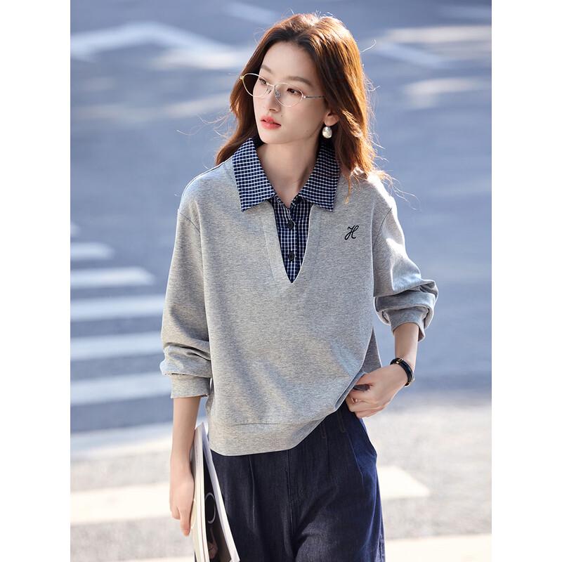 ZOSOUL Embroidered Faux-Layer Polo Sweatshirt