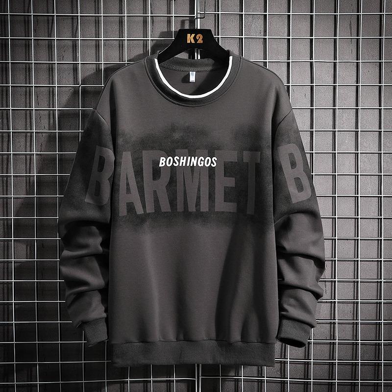 Spring Autumn Round Neck Letter Printing Sweatshirt Male Long Sleeve Casual Fashion Bottomed Pullover Top Men