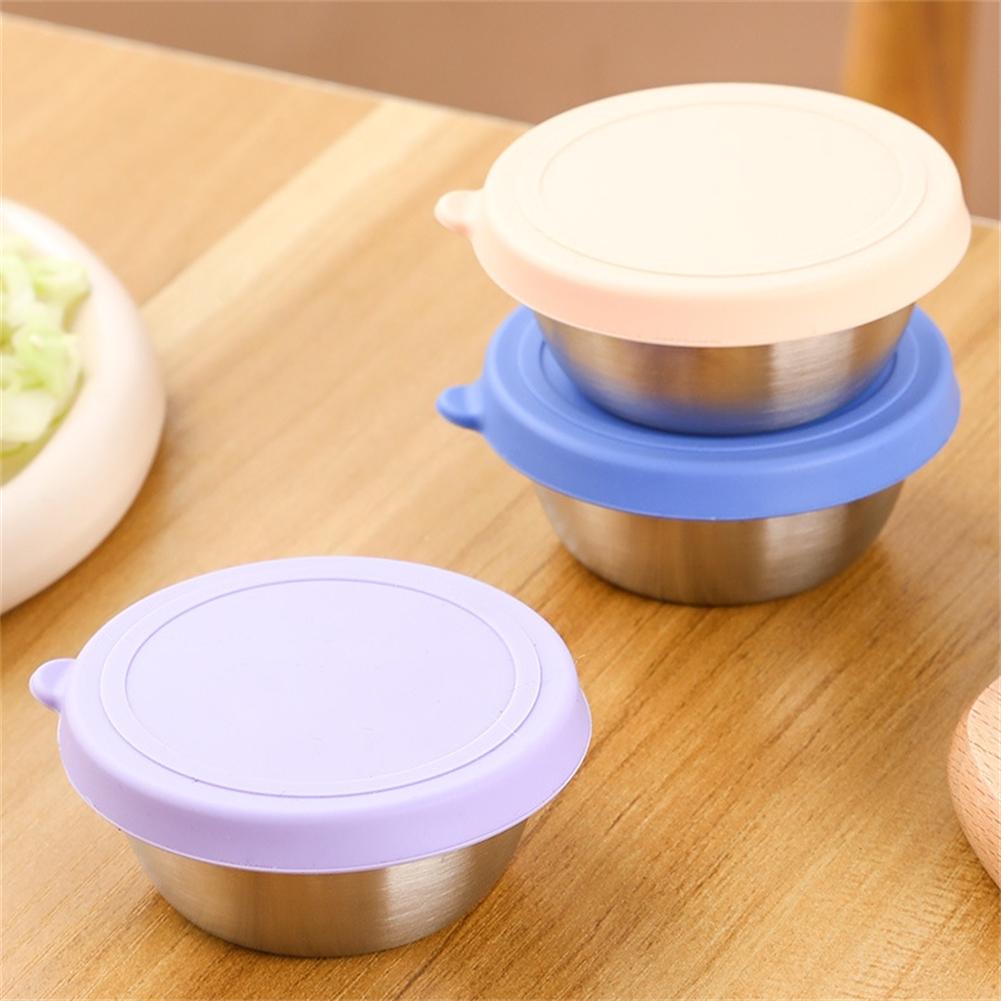 6pcs/set Stainless Steel Snack Container Bowl Salad Dressing Box With Lids 50/70ML For Picnics,barbecues,office Lunches,catering