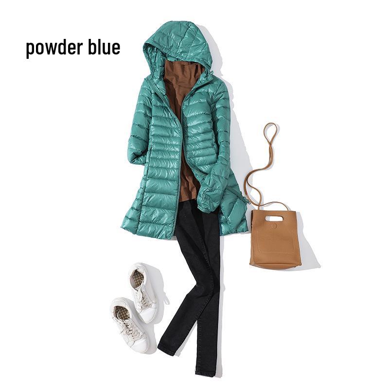 Women's Mid-Length Lightweight Hooded Down Jacket - 2025 Autumn/Winter Slim Fit Plus Size Outerwear