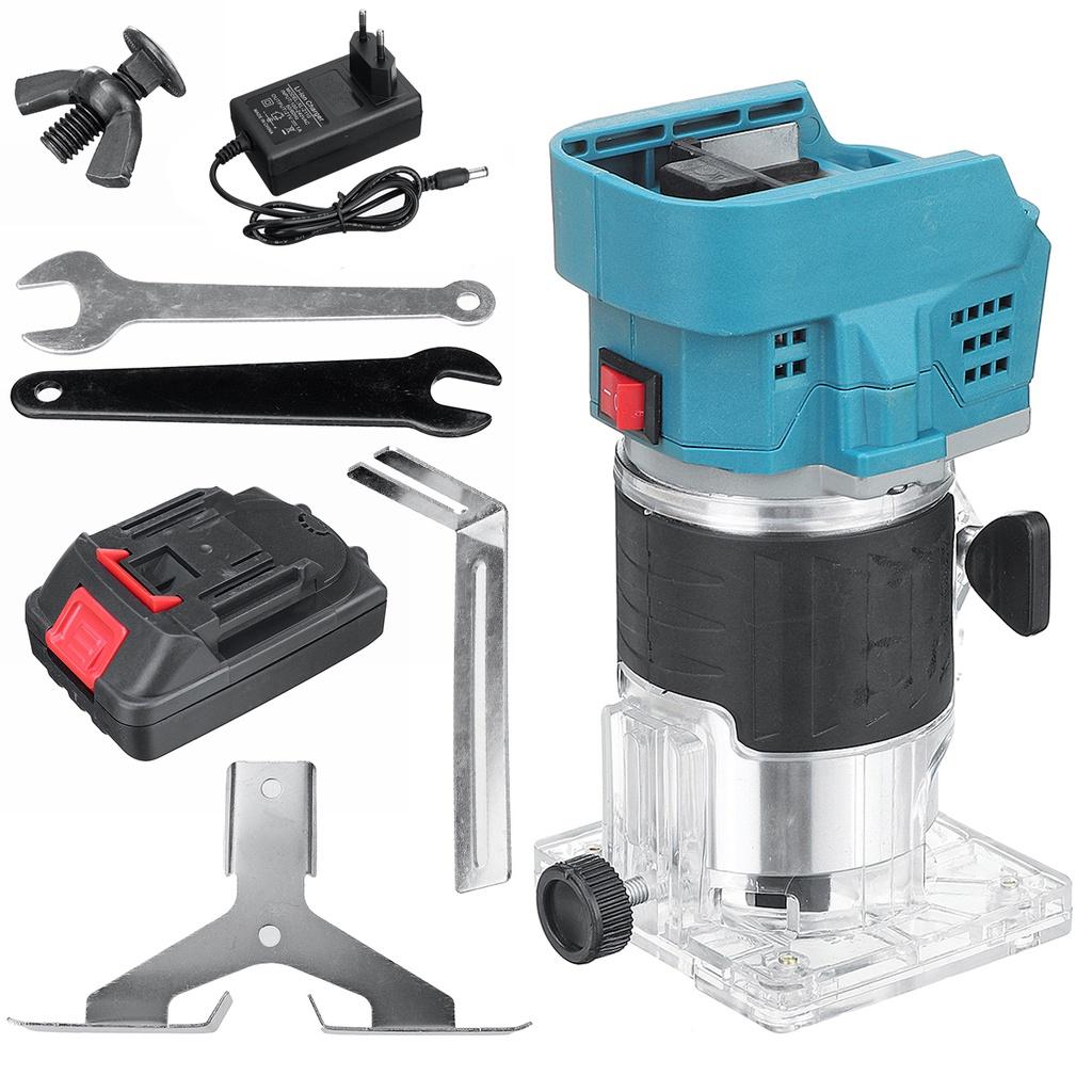 1000W Electric Trimmer Cordless Engraving Slotting Trimming Machine Wood Router with Li-ion Battery for 18V Battery Blue