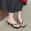 Fashion Luxury Fashion Square Toe Ladies Heeled Slippers Female Slides Sandals Shallow Women Low Heel Slippers Shoes Flip Flops
