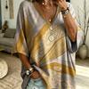 Women's large size V-neck top, elegant and comfortable, simple floral pattern printing large size women's V-neck T-shirt - fashionable and versatile