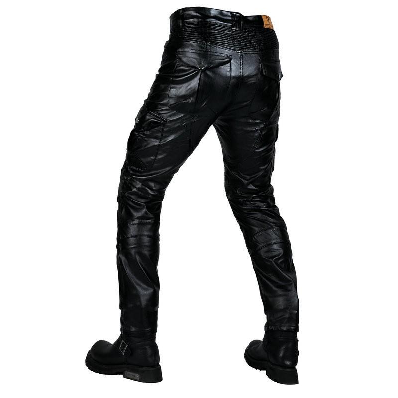 Motorcycle Riding Pants Mens PU Leather Biker Trousers With Multiple Pockets Windproof Waterproof Retro Workwear
