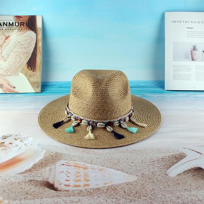 Spring and Summer European and American Shell Top Hats Women's New Versatile Straw Hats Fringed Bell-shaped Sun Protection Beach Hats Tide