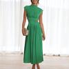 Lady Prom Dress Pleated Sleeveless Solid Color Stand Collar Hollow Out Dress-up Mid-calf Length Wedding Party Women Banquet Dress Female Clothing