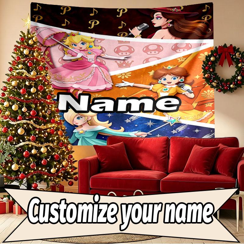 Custom Name Personalized Princess Peach Toadstool Print Tapestry, Wall Art Decor, Bedroom, Dorm, Apartment, LivingRoom, Party Backdrop, Gift for Birth