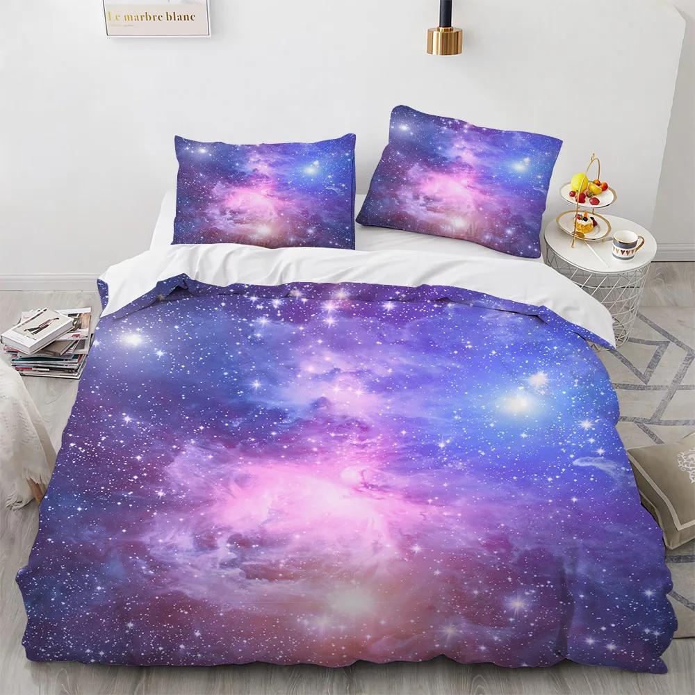 Starry Sky Duvet Cover Set Outer Space Earth Galaxy Bedding Set Double Queen King Size 2/3pcs Polyester Comforter Cover for Kids