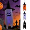 Reusable Halloween Hanging Decor for Home Ghost with Wizard Hat, LED Light Up Spooky Set Doorway Windsock Porch Yard, Outdoor Fabric Ghost,