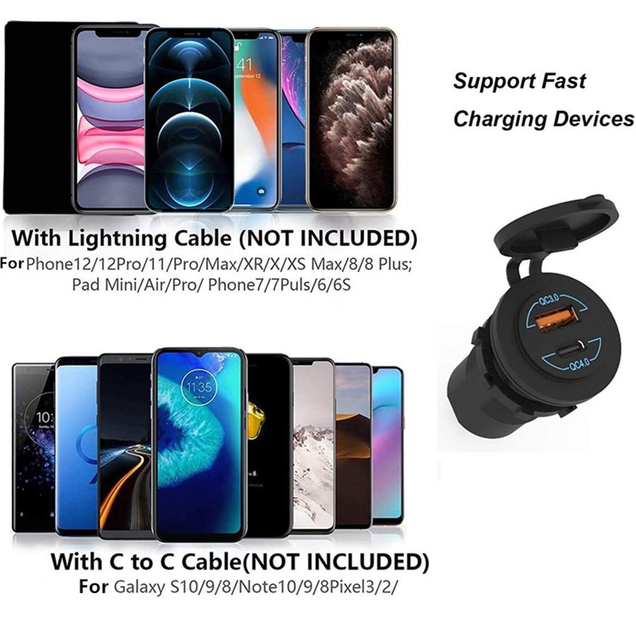 

Dual Port QC4.0 PD USB-C QC3.0 USB-A Car Charger 60W Phone Fast Charging Adapter