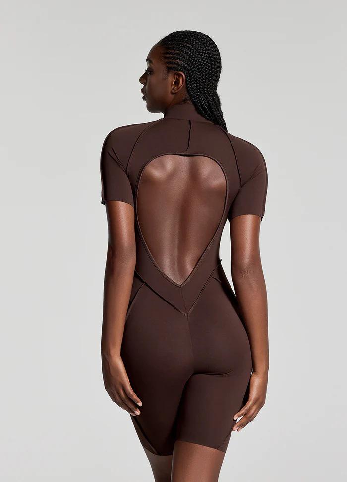 High-End Comfort Sports Yoga Tight-Fit Zipper Short Sleeve Jumpsuit