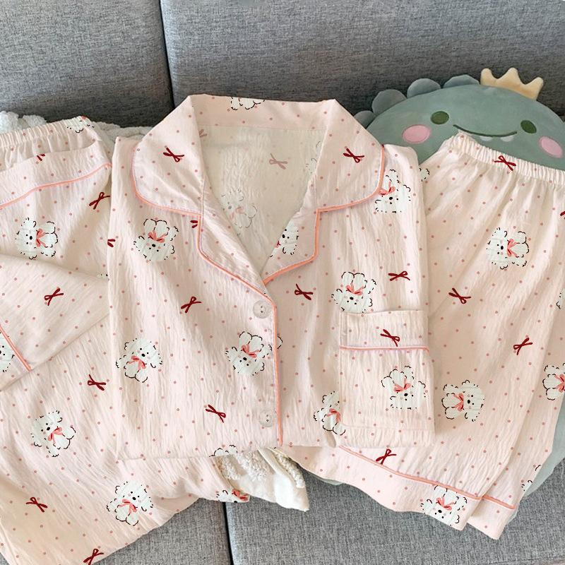 

Милый щенок в горошек розовый милый пижамный комплект из трех предметов с коротким рукавом для женщин на лето M