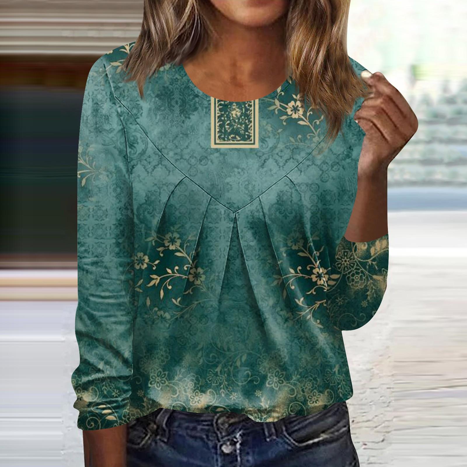 

Женская повседневная модная блузка с длинным рукавом и круглым вырезом с цветочным принтом и пуловером XXXXL