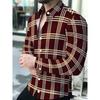 Men's Dress Shirt, Khaki Brown Checkered, Business Casual Long Sleeve Collar
