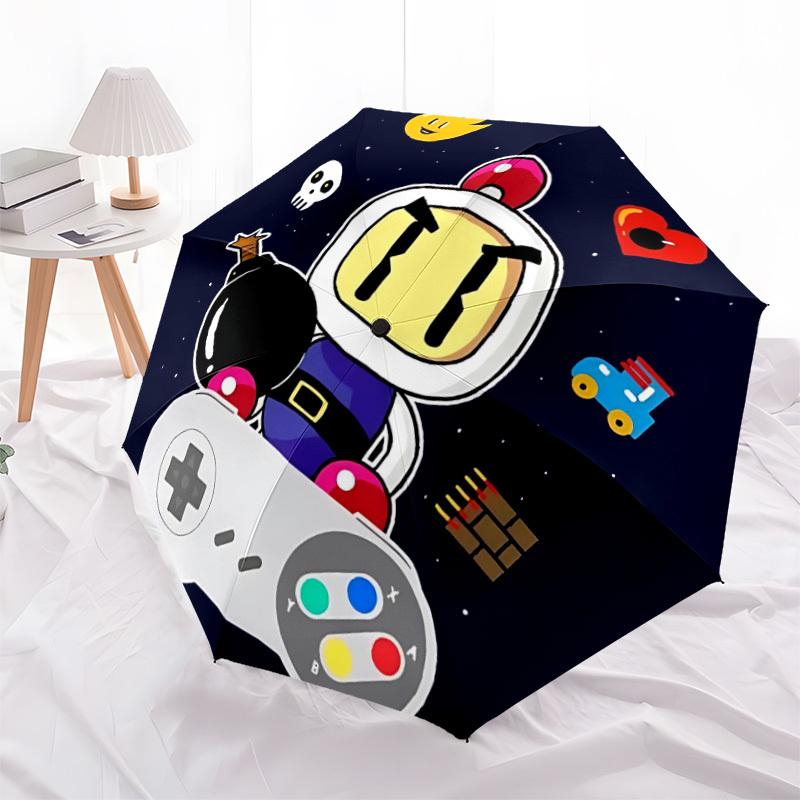 1pc Bomberman Gamer Robot Pattern Automatic Open/Close Umbrella   Compact Travel Umbrella, 8 Rib Heavy Duty, Perfect for Women & Men    a0923190