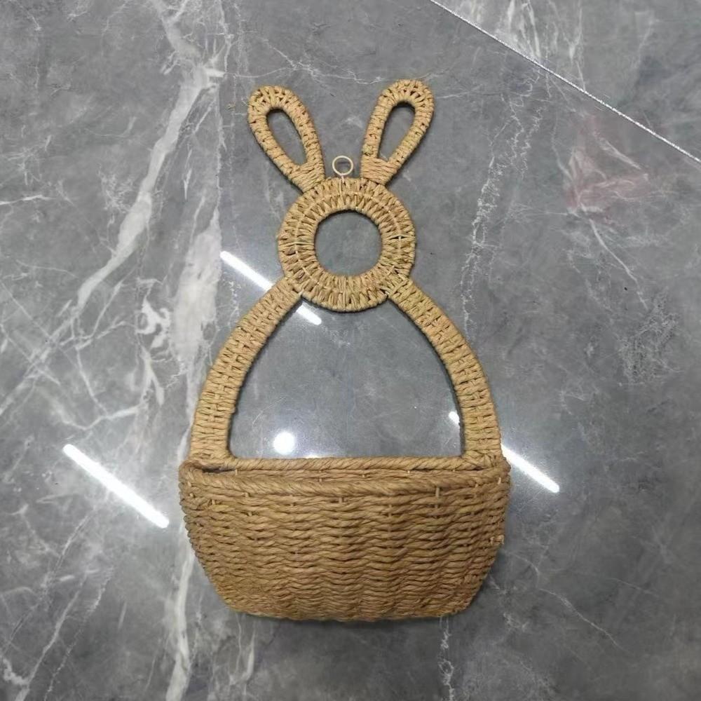 Hand Woven Easter Bunny Basket Natural Willow Handmade Bunny Flower Basket Gift Holder Cute Rabbit Easter Wall Pocket Front Door