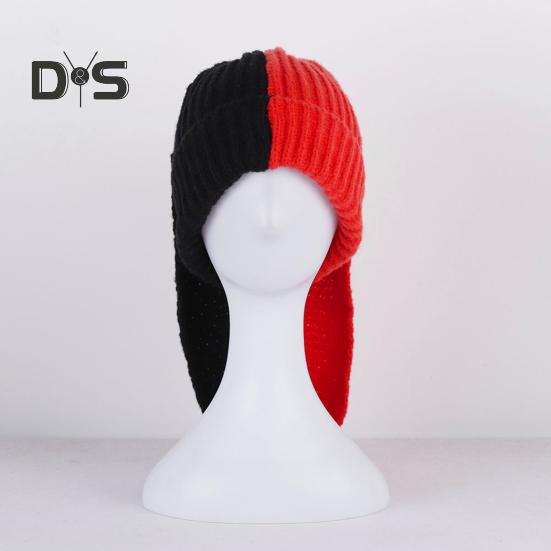 Cappello a Maglia Invernale Lungo con Decorazione Orecchie da Coniglio Colore a Contrasto Unisex Spesso Caldo Alta Elasticità Antivento Copricapo Cappello per Clima Freddo per Sci e
