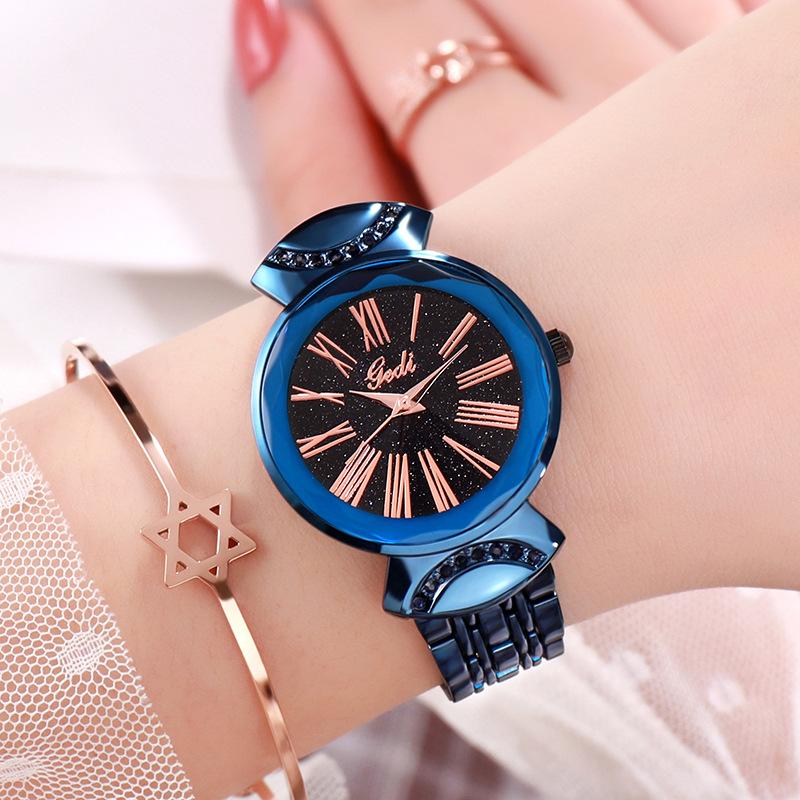 Starry Sky Surface Waterproof Ladies Watch Rose Gold Vintage Roman Scale Watch Women