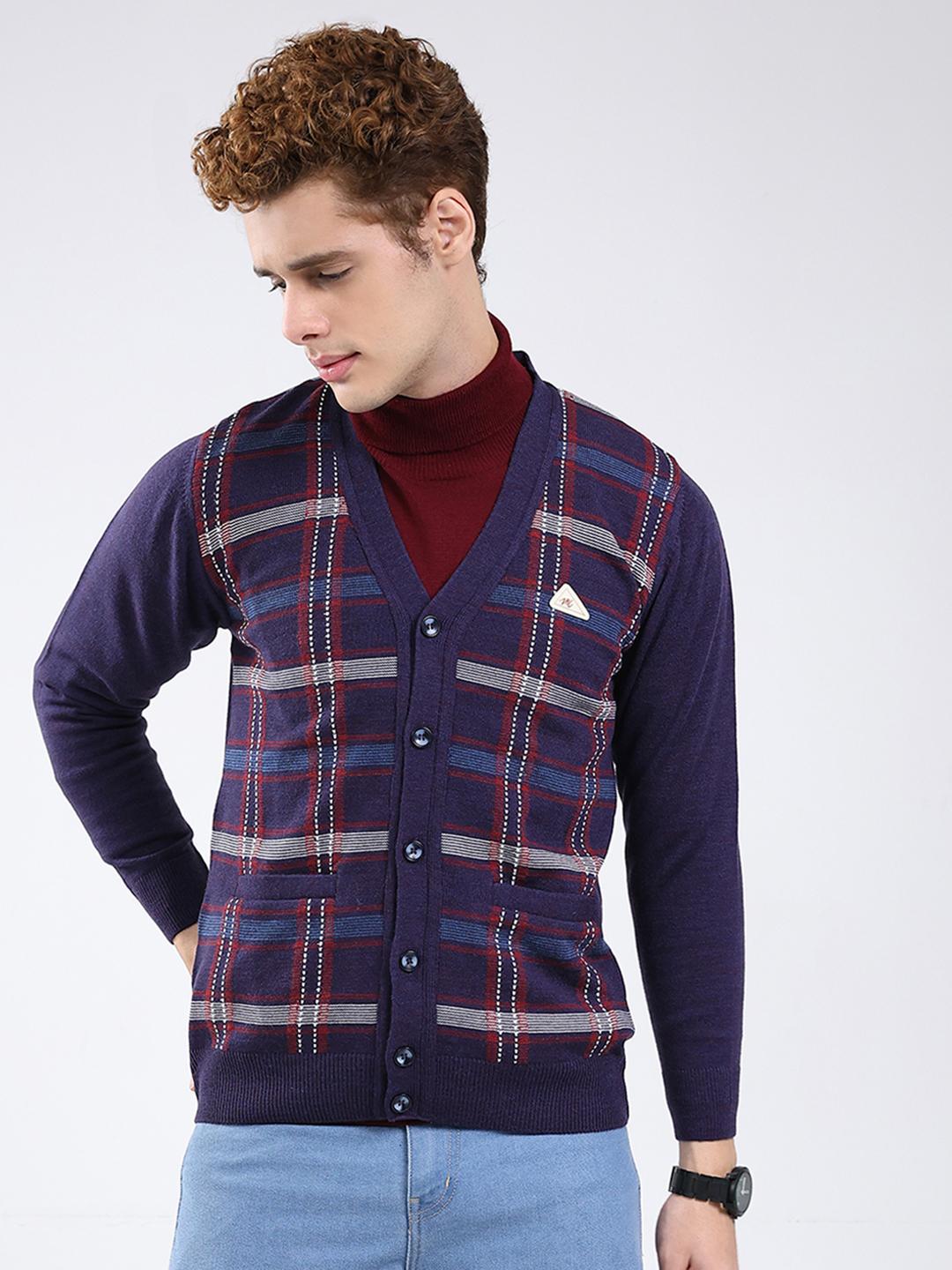 MONTE CARLO Heren V-hals Cardigan met Lange Mouwen XXL paars