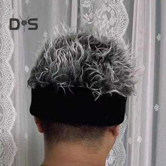 Novelty Fake Hair Visor Hat for Men Adjustable Spiked Wig Hat with Peaked Short Hair Street Hip Hop Hat for Festivals Parties