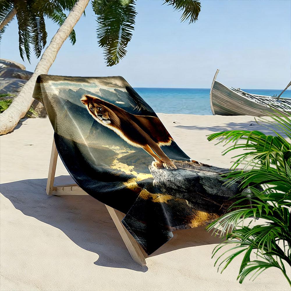 Majestic Lion On Mountain Landscape Patterned Beach Towel Quick Dry Perfect for Travel Outdoor Sports Jogging the Beach and Swimming