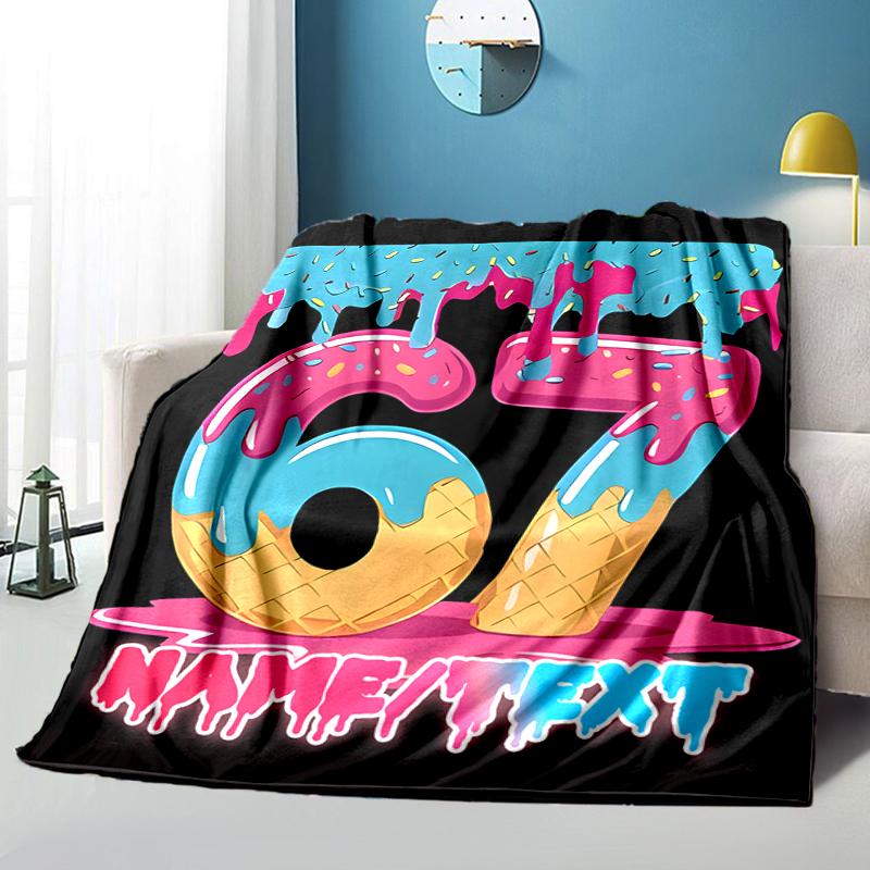 1PC Custom Name Dessert Drip Celebration Flannel Blanket Versatile,all-season Throw Suitable for the Living Room,bedroom,camping,travel,and Gift