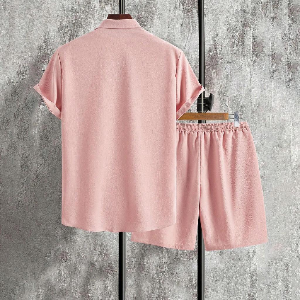 Men's Summer Solid Color Casual Fashion Loose Short-Sleeved Shorts Shirt Suit