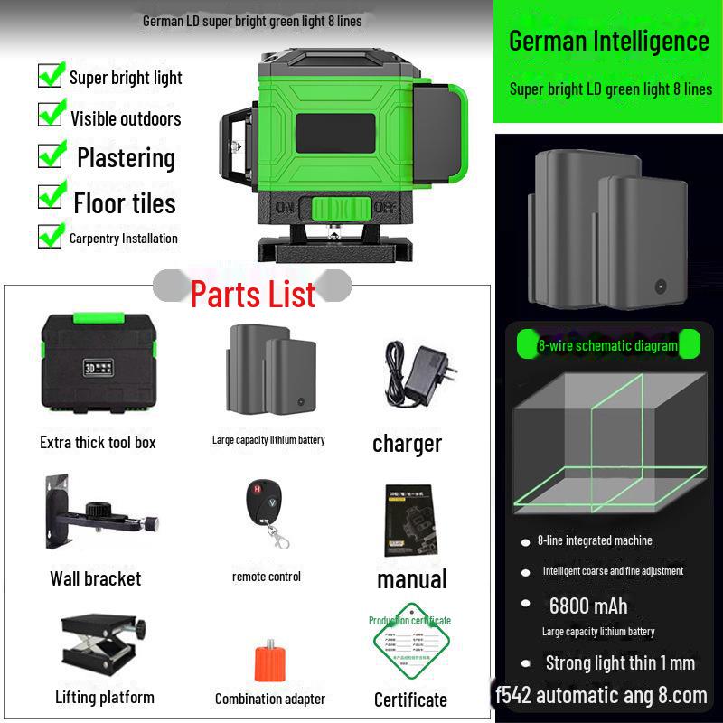 High-Precision 16-Line Green Laser Level Meter with Automatic Leveling