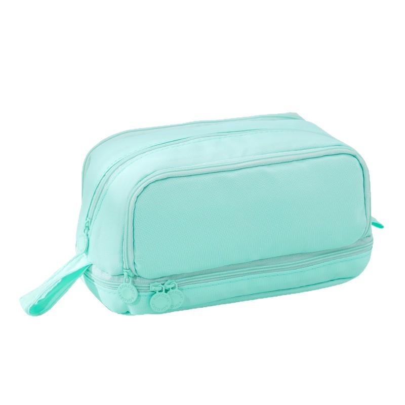 Large capacity double-layer double-open pencil bag ins wind niche primary and secondary school students pencil case multi-functional simple universal