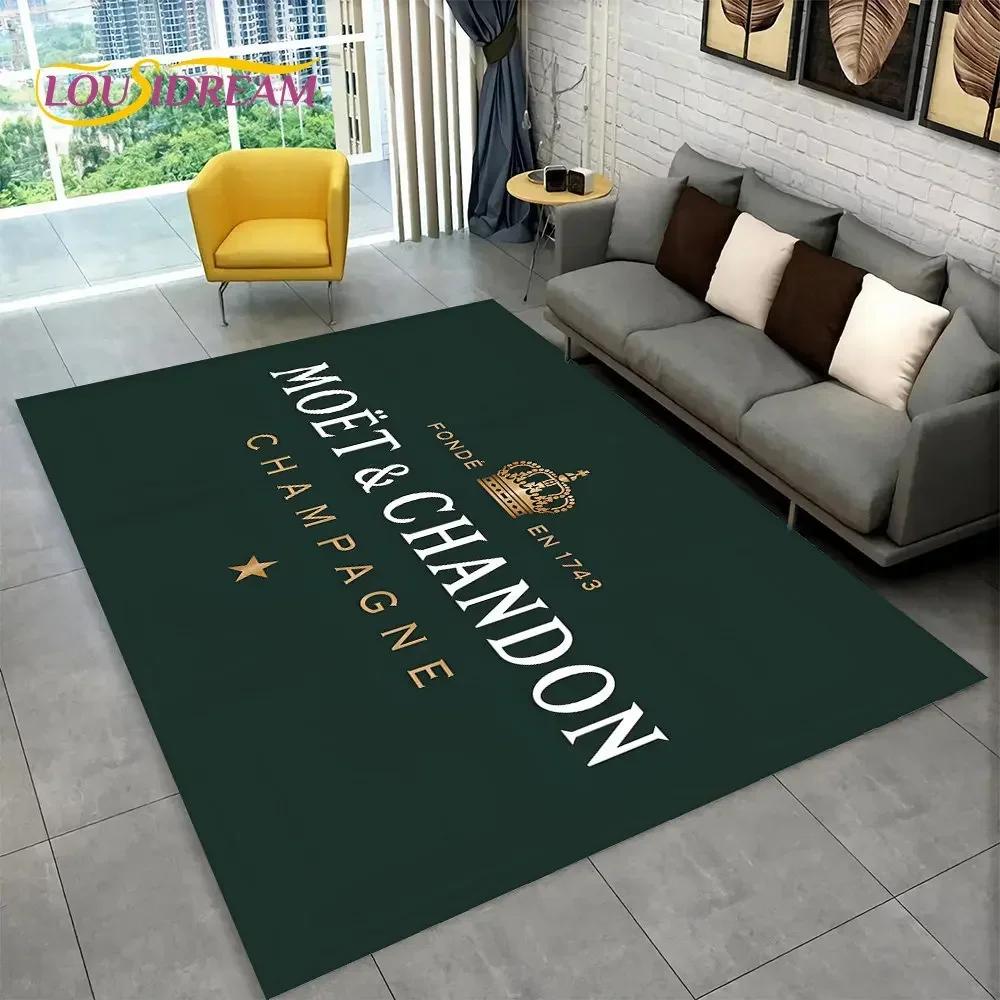 C-Champagne M-Moet & C-Chandon Teppich für Schlafzimmer Wohnzimmer Zuhause Sofa Dekoration, Kinderspiel Große Dekoration Bodenmatte Geschenk