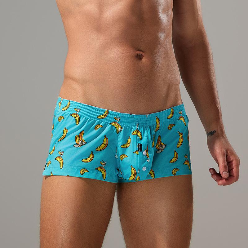 Calções de Cartoon Masculinos de Cintura Baixa Algodão Respirável Calças de Pijama para Casa Calções Finos Confortáveis Justos