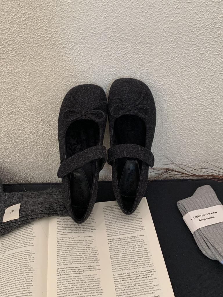 Fleece Mary Jane with bow warm beanie women's shoes