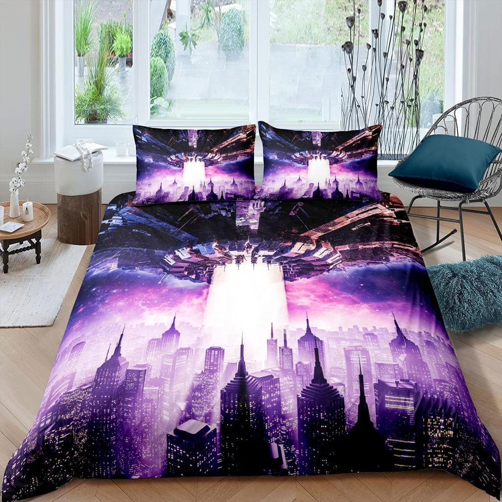Cityscape Duvet Cover Set New York City Night View Quilt Cover For Boys Adults Microfiber Building Bedding Set 2/3Pcs King Size