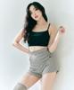 Foriz [Daisy Warm-Up Pants_Melange] Multi-Strap Ribbed Cover-Up Shorts