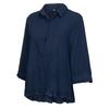 Women Lace Button Turn Down Collar Middle Sleeve Color T-Shirt Top Blouse