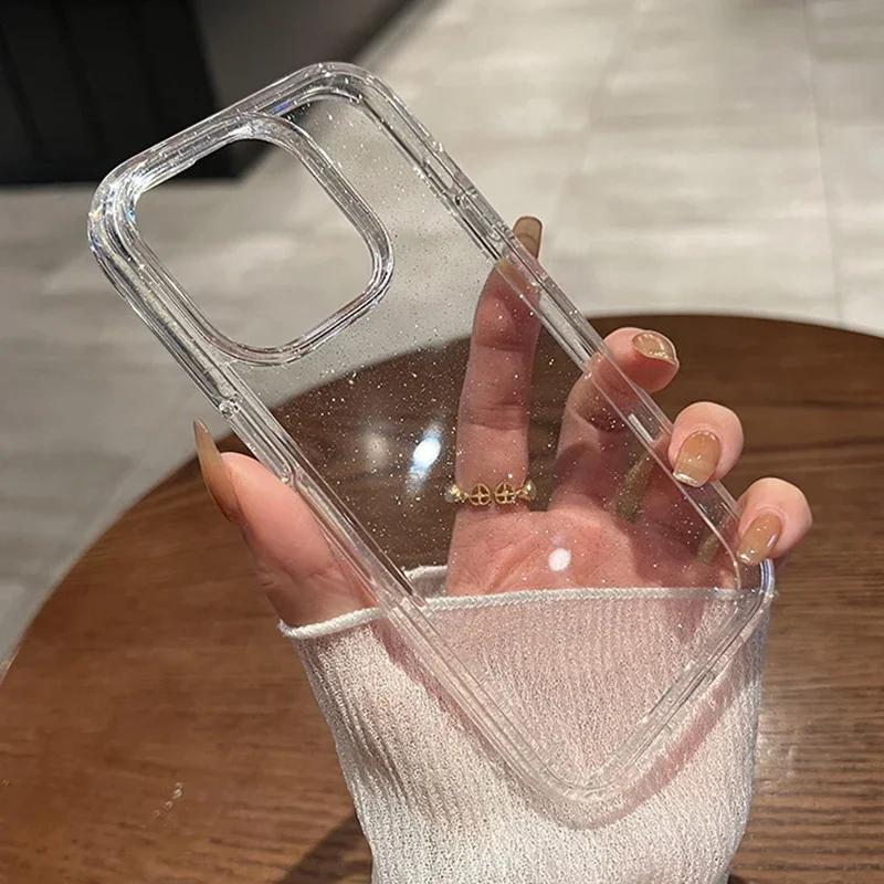 Trransparent Glitter Case For iPhone 15 14 13 11 12 Pro Max Plus X XS Max XR Bling Clear Soft Silicone Cover funda