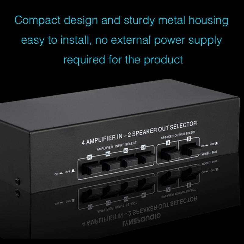 4 in 2 Out Amplifiers Switcher Selector Speaker Splitters Switcher Box Selector 4 in 2 Out Switcher Banana Adapters