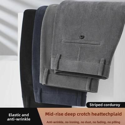 Men's High-End Corduroy Casual Pants - Thick, Straight, Loose Fit with Velvet, Ideal for Autumn and Winter Business Wear