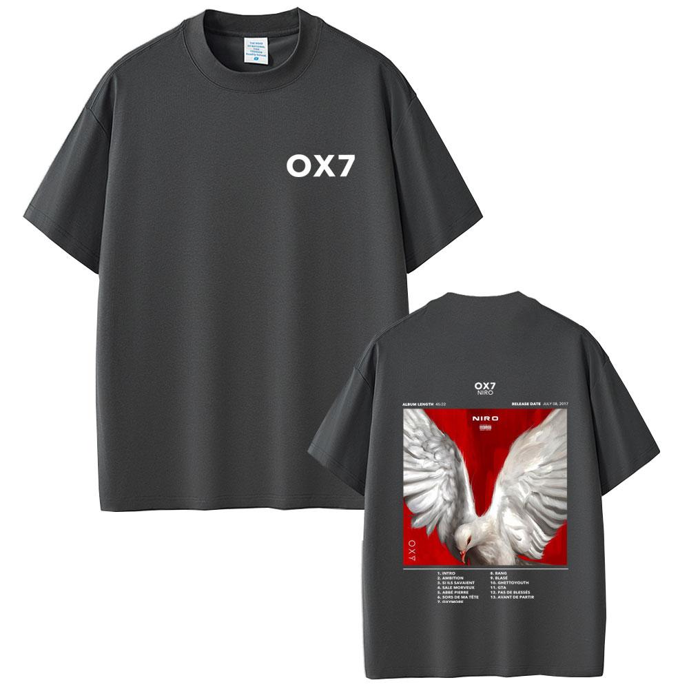 Raper Niro OX7 Album Dwustronny T-shirt Graficzny Męski Hip Hop Pop Muzyka Streetwear Męski Damski Moda Oversize T-shirt z Okrągłym Dekoltem