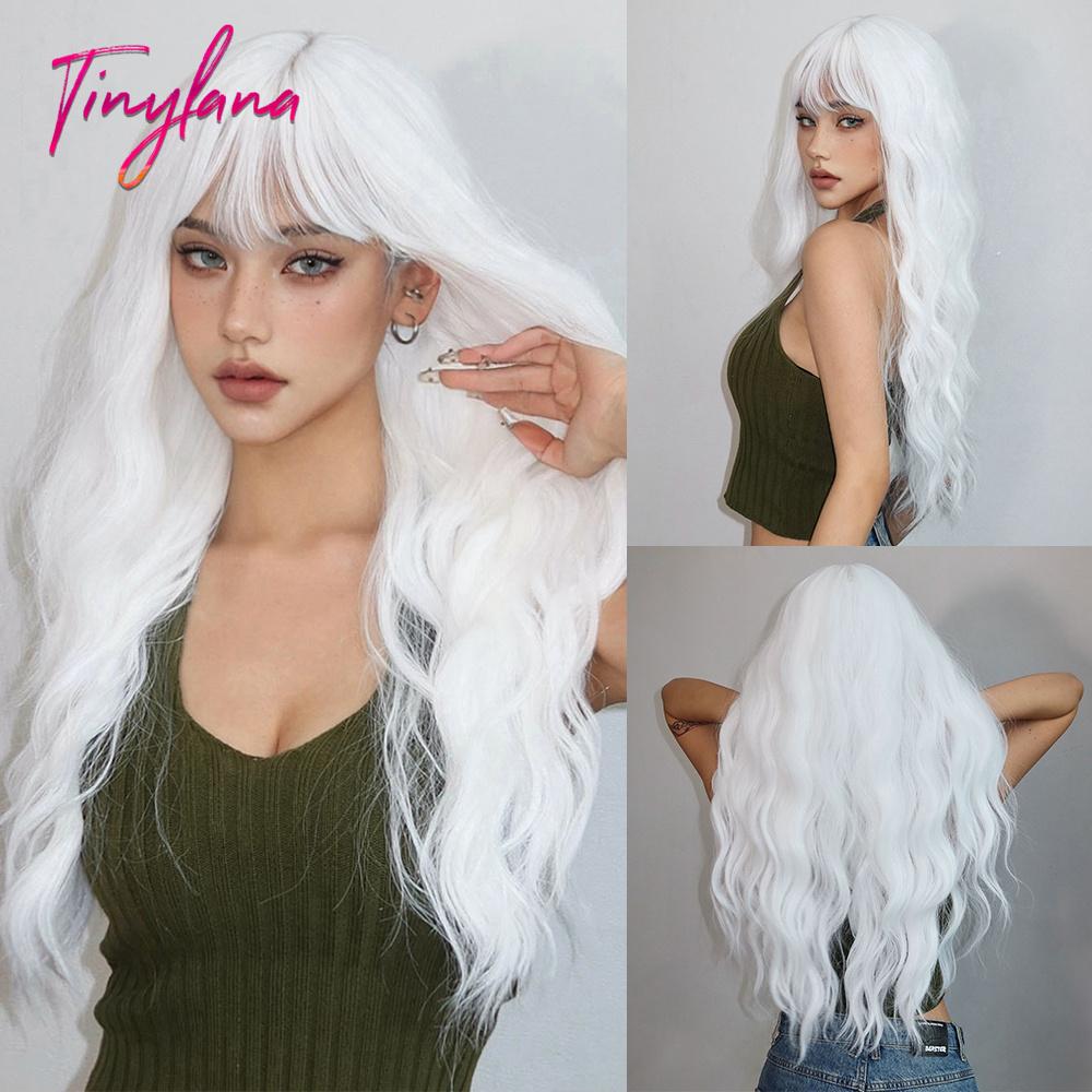 Long Golden Blonde Wave Synthetic Wigs with Bangs for Women Golden Brown Natural Cosplay Costume Daily Hair Wigs Heat Resistant