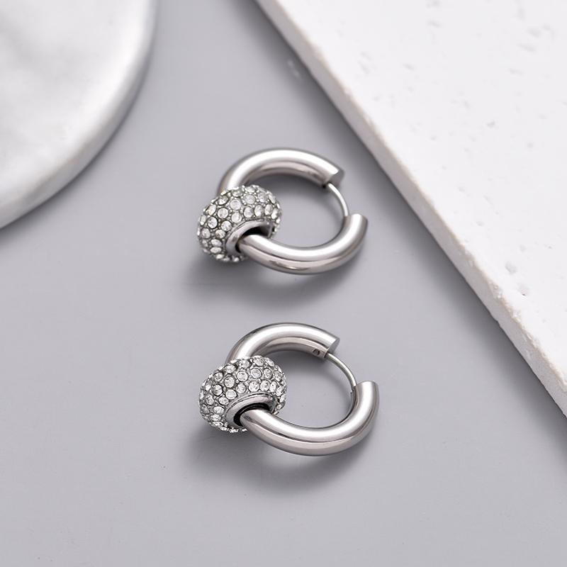 Classic Women's Hoop Earrings Stainless Steel Crystal Rhinestone Round Geometric Gold Silver Color Vintage Jewelry Party Gift