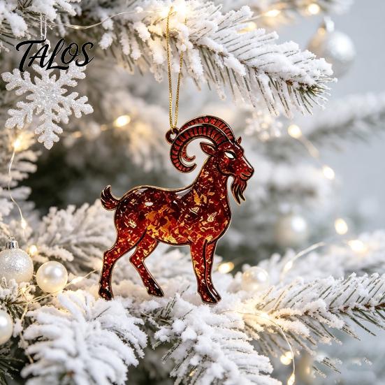 Decorative Christmas Party Supplies Goat Tree Hanging Ornaments, 2D Flat Acrylic Holiday Decor Pendant for Home Decor, Lightweight Festive Decorations