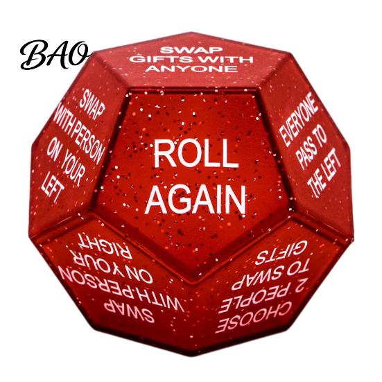 Secret Santa Game Props Swap Gift Exchange Dice, 12-Side Glitter Christmas Stocking Stuffers, Ideas Holiday Gathering Activities Dice for Family