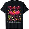 Hello Summer Pink Flamingo Summer Vibes Beach Palm Tree T-Shirt