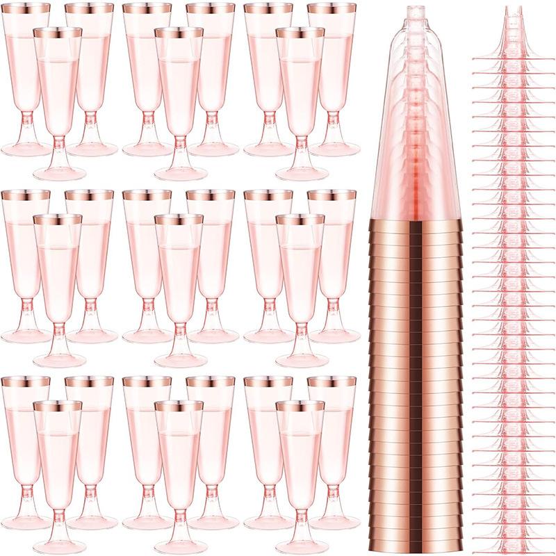 50pcs Disposable Plastic Champagne Glasses Cocktail High Footed Glasses Crystal Glasses Imitation Glass Wedding Party Supplies