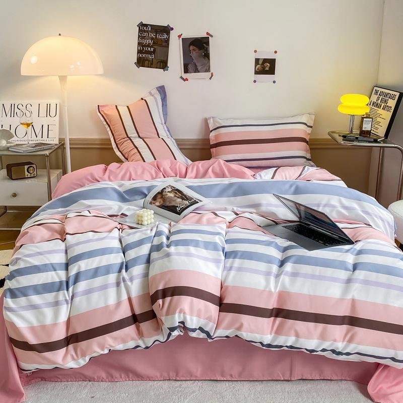 Washed Cotton Bedding Four-piece Set, Quilt Cover, Bed Sheet, Dormitory Three-piece Set