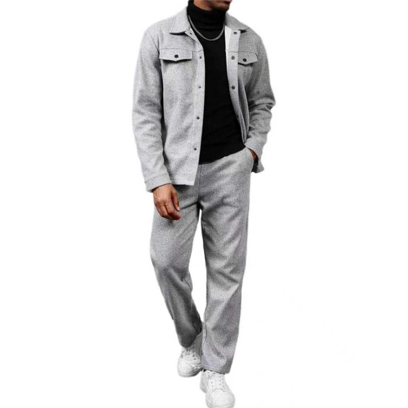 Men's Black 2-Piece Casual Set Loose Fit Jacket & Straight Leg Pants Co-ord Outfit Long Sleeve Suit