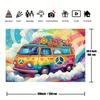 1 Artikel, psychedelischer Hippie-Bus und Gänseblümchen 2D Retro-Party-Hintergrund, geeignet für Geburtstagsfeiern im Stil der 60er und 70er Jahre