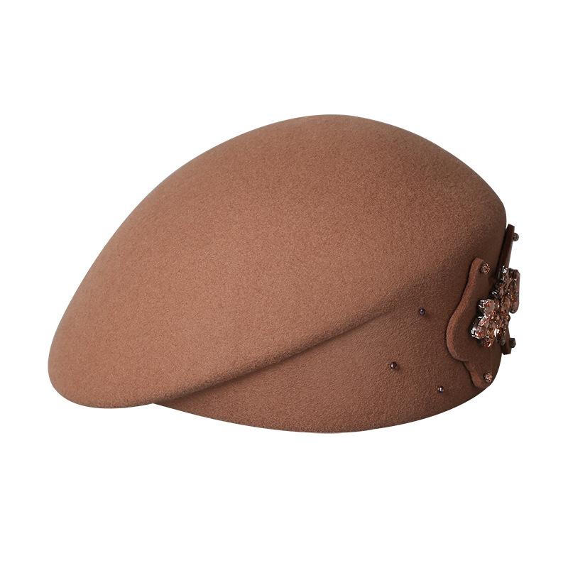 French heavy industry rhinestone flower wool beret female autumn and winter retro elegant painter hat light luxury banquet temperament felt